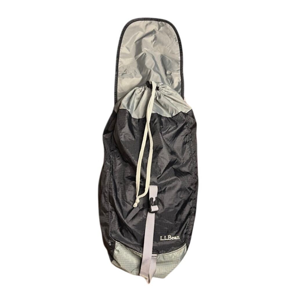 L. L. Bean Ultralight Day Pack Stowaway Gray Black Cinch Top Backpack Buckle Zip - Picture 3 of 7